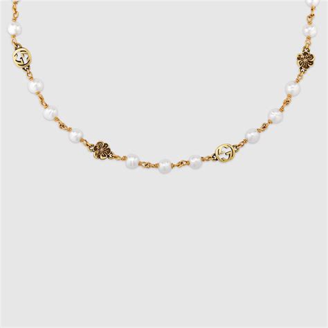 gucci interlocking g flower pearl necklace